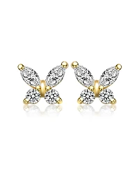 GiGiGirl 14K Gold Plated Marquise Cubic Zirconia Flower Butterfly Stud Earrings
