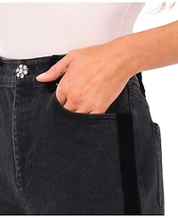 CeCe Women's Velvet Side Panel Denim Mid Rise Jeans