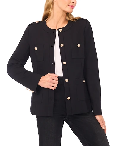 CeCe Women's Long Sleeve Knit Button Epaulets Blazer