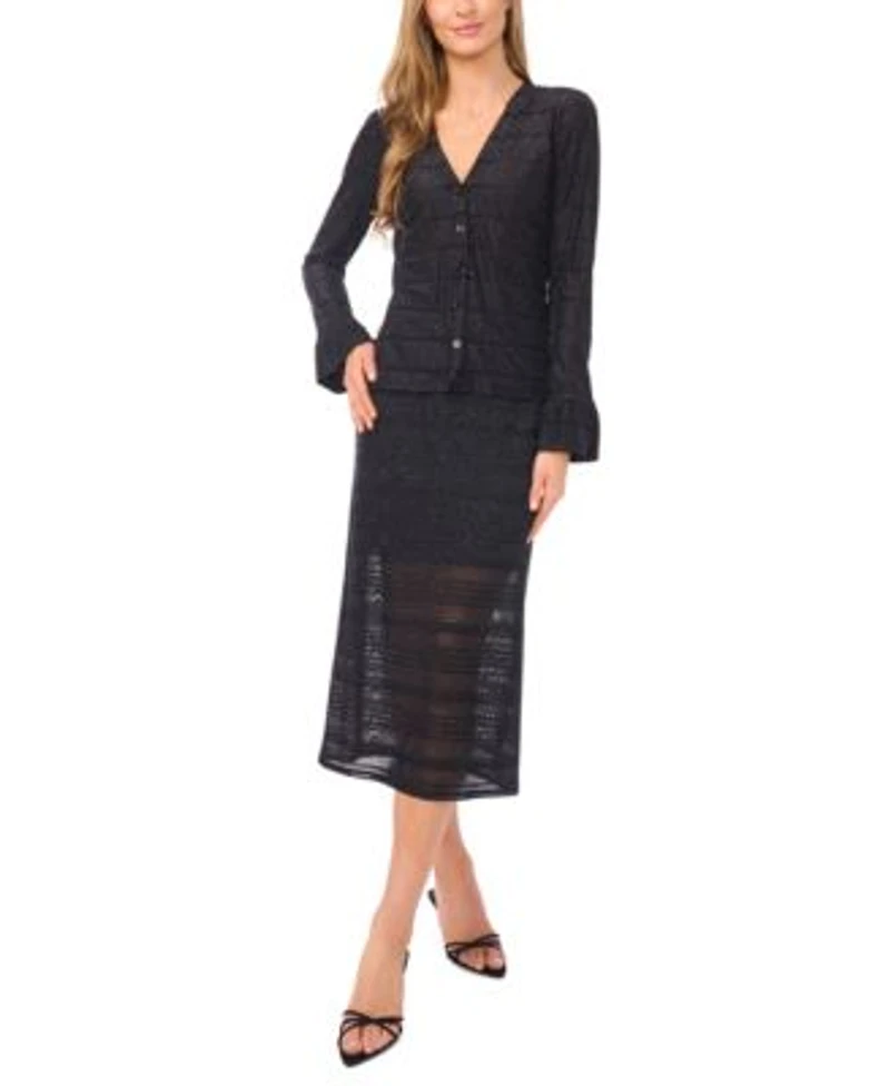 Cece Womens V Neck Cardigan Top Midi Skirt