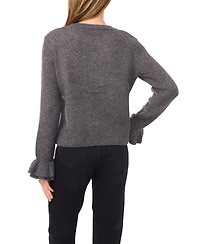 CeCe Women's Ruffle Cuff Crewneck Sweater