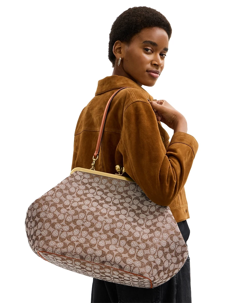 Coach Crystal Signature Jacquard Medium Frame Bag