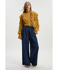Karen Millen Women's Denim Wide Legged Pants