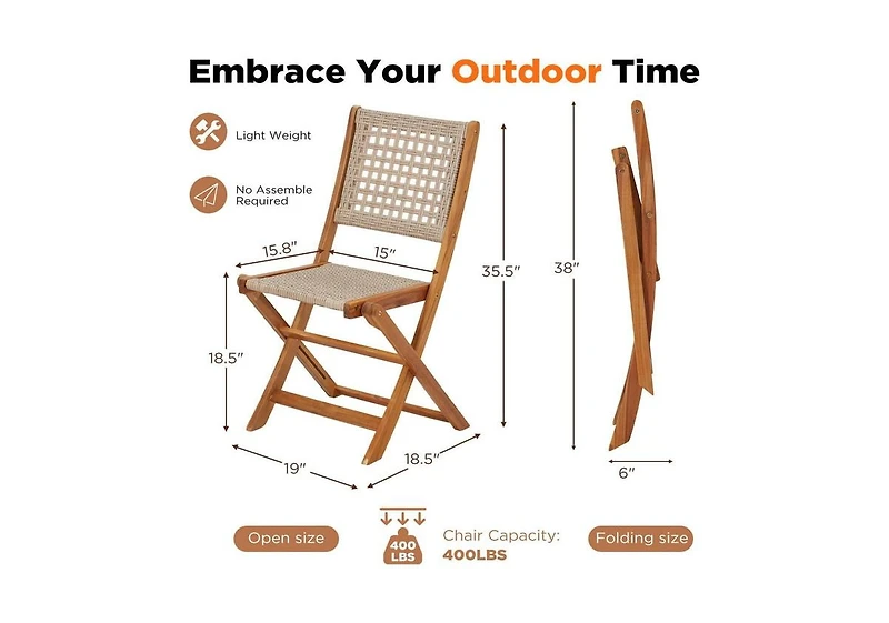 Aecojoy Outdoor Folding Chairs Set of 2, Wooden Patio Dining Chairs with High Back