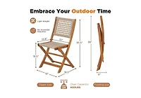 Aecojoy Outdoor Folding Chairs Set of 2, Wooden Patio Dining Chairs with High Back