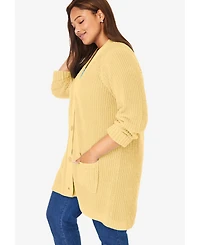 Woman Within Plus Button-Front Shaker Cardigan