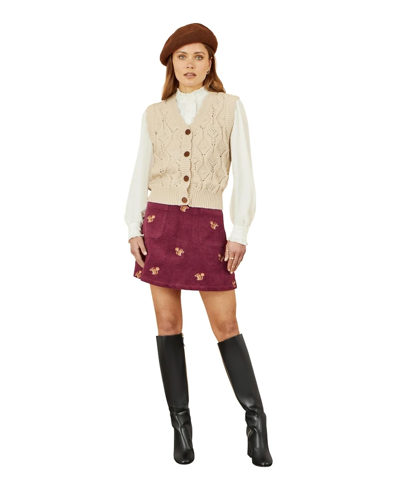 Yumi Women's Corduroy Daisy Mini Skirt