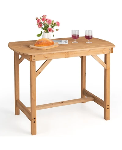 Gymax Outdoor Fir Wood Dining Table 1.5'' Umbrella Hole Yard Garden Natural Patio