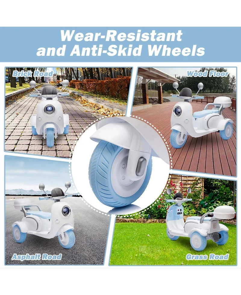 12V Kids Electric Motorcycle, 2 Seater 3 Wheel Ride On Motorcycle with Led Lights Battery Powered Electric Ride On Toy for Boys Girls Birthday Gift