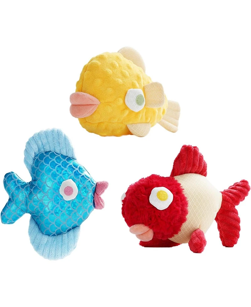 Nocciola Tough Dog Toys, Squeaky Dog Toys to Keep Dogs Busy with Two Resistant Layer & Crinkle Sound, Googly Eyed Fish Gang Puppy Teething Toys for Sm