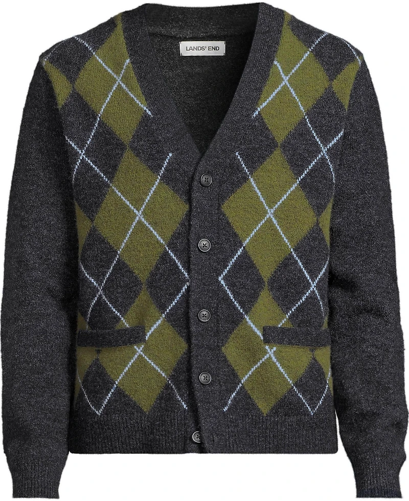 Lands' End Men's Long Sleeve Fuzzy Argyle Cardigan Sweater