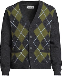 Lands' End Men's Long Sleeve Fuzzy Argyle Cardigan Sweater