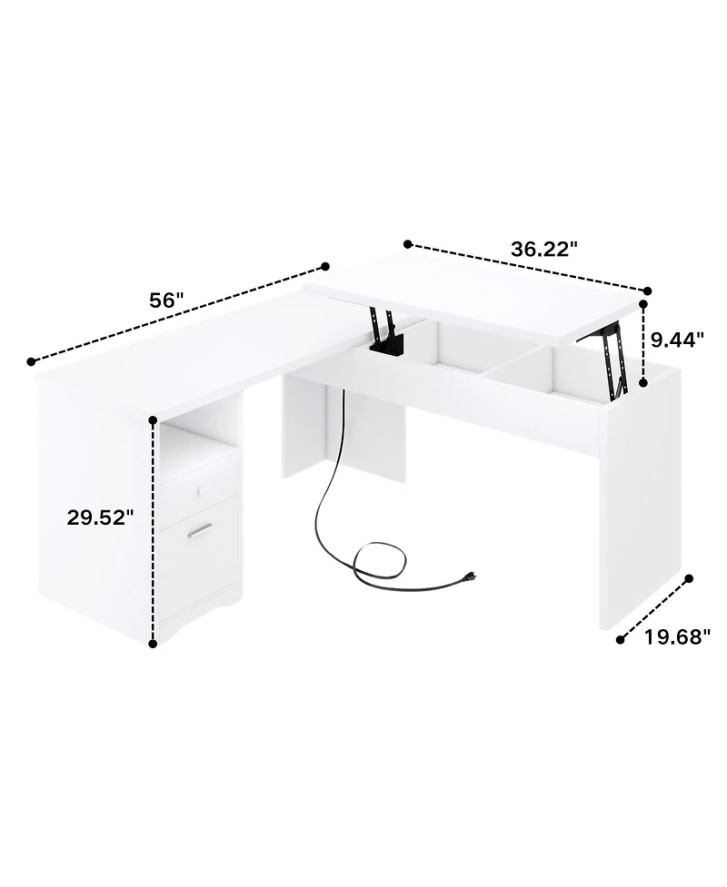56'' Lift Top Computer Desk with Drawers and Power Outlets, Executive