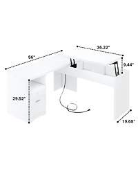 56'' Lift Top Computer Desk with Drawers and Power Outlets, Executive