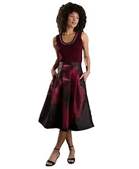 Muse Womens Asymmetrical Pleated V Neck Top Pleated Organza Midi Skirt