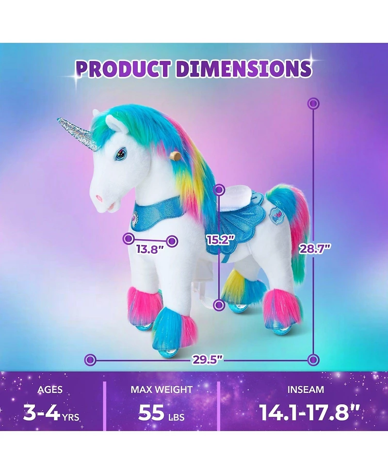 PonyCycle Model Y Rainbow Unicorn Rideable Toy for Age 4