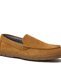 Lands' End Men's Flannel Lined Suede Slip On Moccasin Slippers