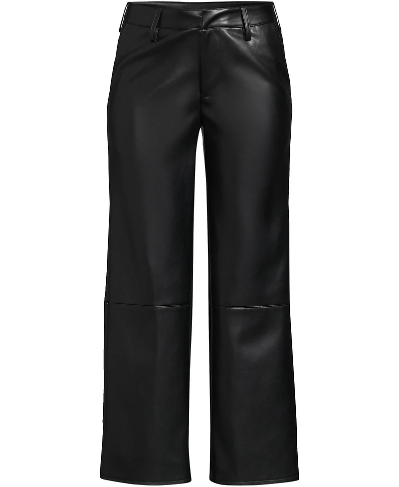 Lands' End Women Faux Leather Mid Rise Relaxed Straight Leg Crop Pants