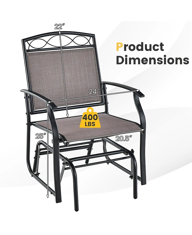 Gymax Patio Swing Glider Chairs Set of 2 Outdoor Metal Glider Armchairs Garden Poolside