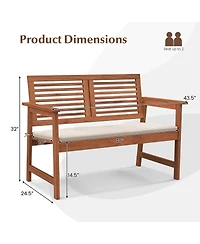 Gymax Outdoor Bench with Cushion 2-Person Patio Bench w/Slatted Back & Seat Garden Backyard Balcony