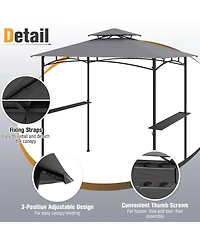 Gymax 8' x 5' Grill Gazebo Outdoor Double-Tiered Grill Canopy w/ 2 Shelves & 6 Hooks