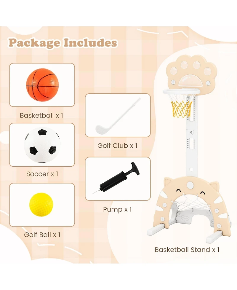Sugift 3 in 1 Kids Basketball Hoop with Basketball and Foldable Rim