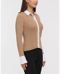 Ellen Tracy Women's Rib Shirt with Poplin Trims