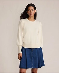 Lands' End Women's Drifter Puff Sleeve Crew Neck Sweater