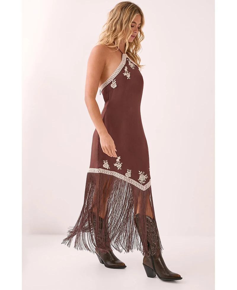 Nasty Gal Women's Halter Neck Tassel Mini Dress