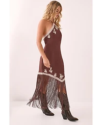 Nasty Gal Women's Halter Neck Tassel Mini Dress
