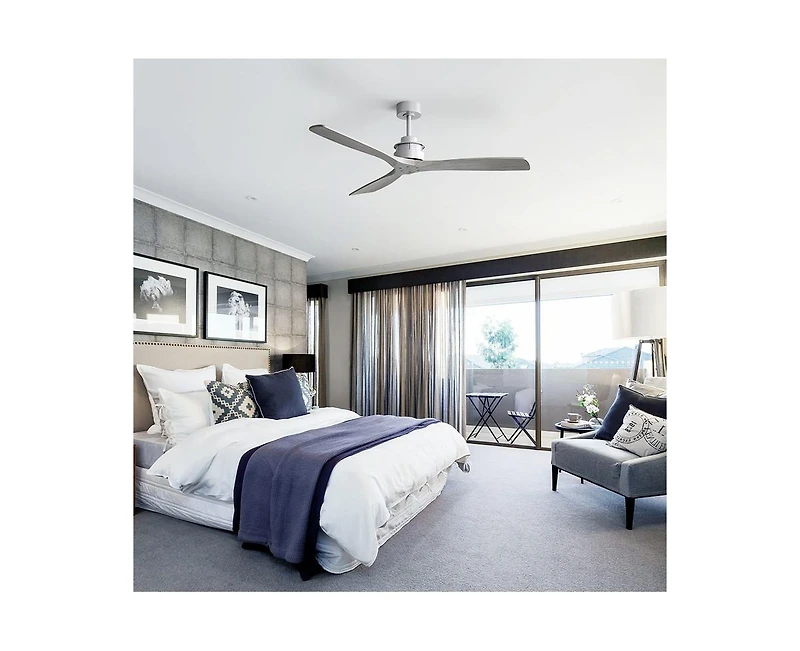 60-inch Modern Sliver 3-Blade Solid Wood Ceiling Fan Without Light With 6-Speed Remote Control and Forward Reverse Function For Indoor