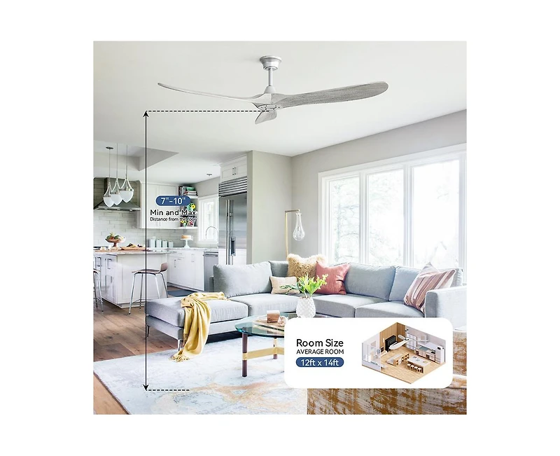 60-inch Modern Golden 3-Blade Ceiling Fans with Intelligent Remote Control and Timing Function