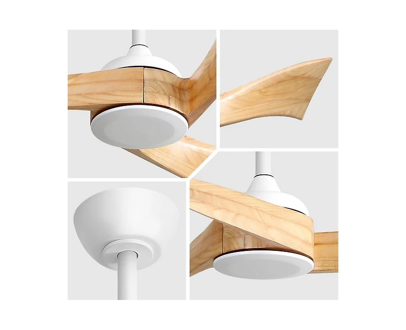 52-inch Modern White 3 Solid Wood Blade Ceiling Fan with Six Speed Remote Control and Forward Reverse Function for Bedrooms Living Rooms and Kitchens
