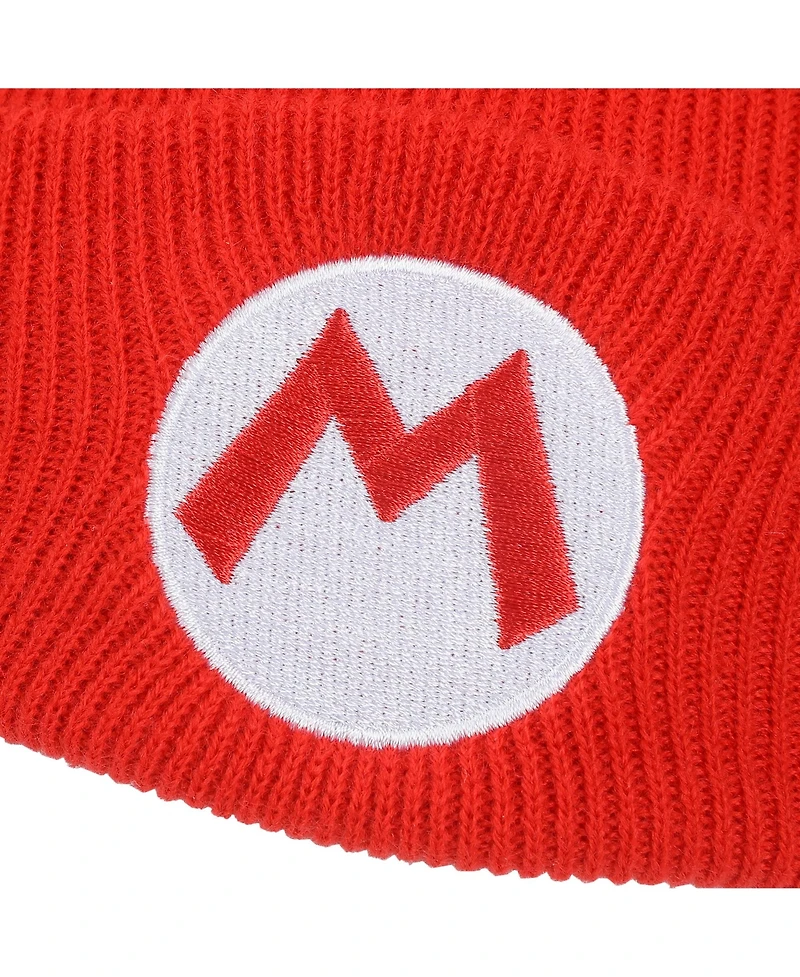 Super Mario Men's Embroidered M Logo On Red Cuff Beanie