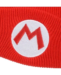 Super Mario Men's Embroidered M Logo On Red Cuff Beanie
