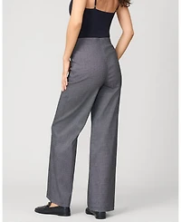 Cable & Gauge Women's Micro Grid Wide Leg Pull On Pant