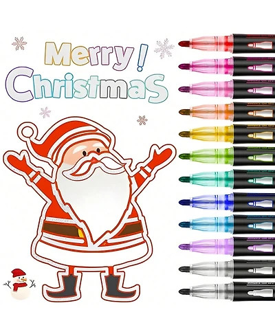 Htutwoo 12 Colors Double Line Outline Pens,Self-Outline Metallic Markers Glitter Writing Drawing Pens For Card Writing, Diy Art Crafts Back To School
