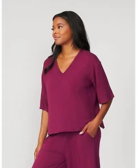 Cable & Gauge Women's V-Neck Kimono Ultra Soft Terry Top