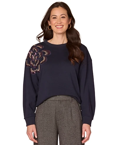 Democracy Women's Long Sleeve Beaded Crewneck Sweatshirt