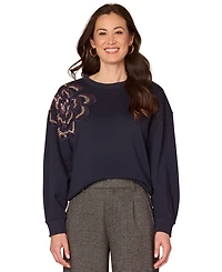 Democracy Women's Long Sleeve Beaded Crewneck Sweatshirt