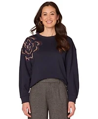 Democracy Womens Long Sleeve Beaded Crewneck Sweatshirt