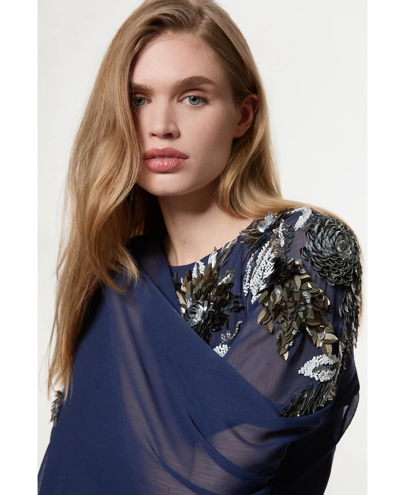 Karen Millen Women's Floral 3D Cape Sleeve Maxi Dress