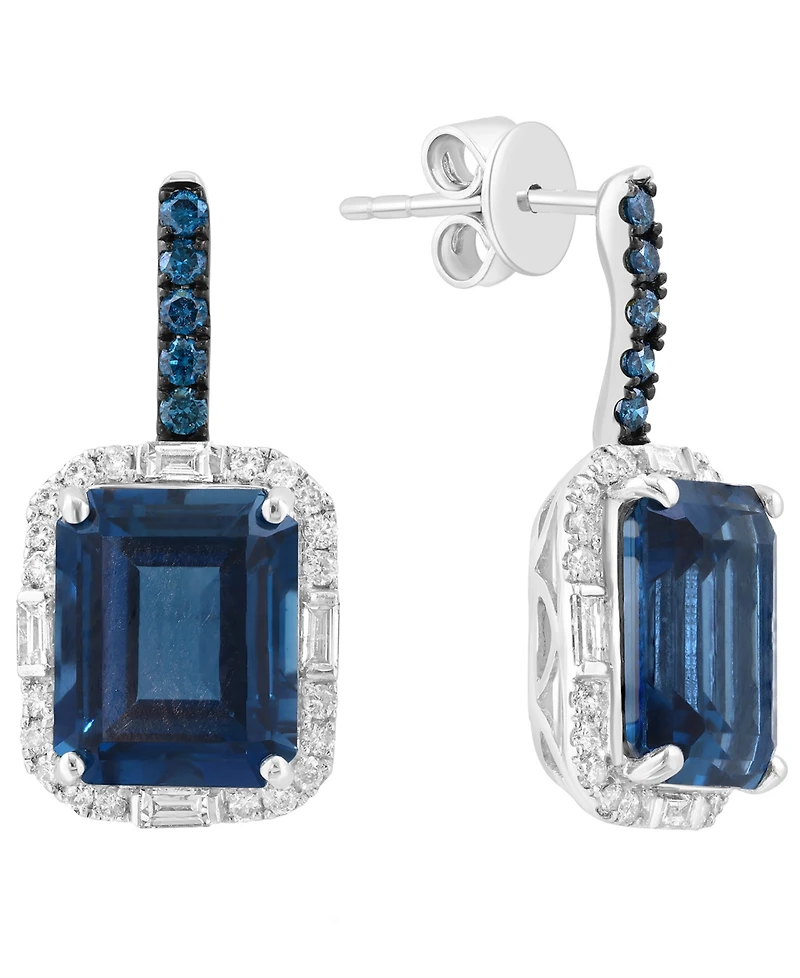 Effy Collection White and Blue Diamond (1/2 ct. t.w.), London Blue Topaz (3-3/4 ct. t.w.) Earrings in 14K White Gold