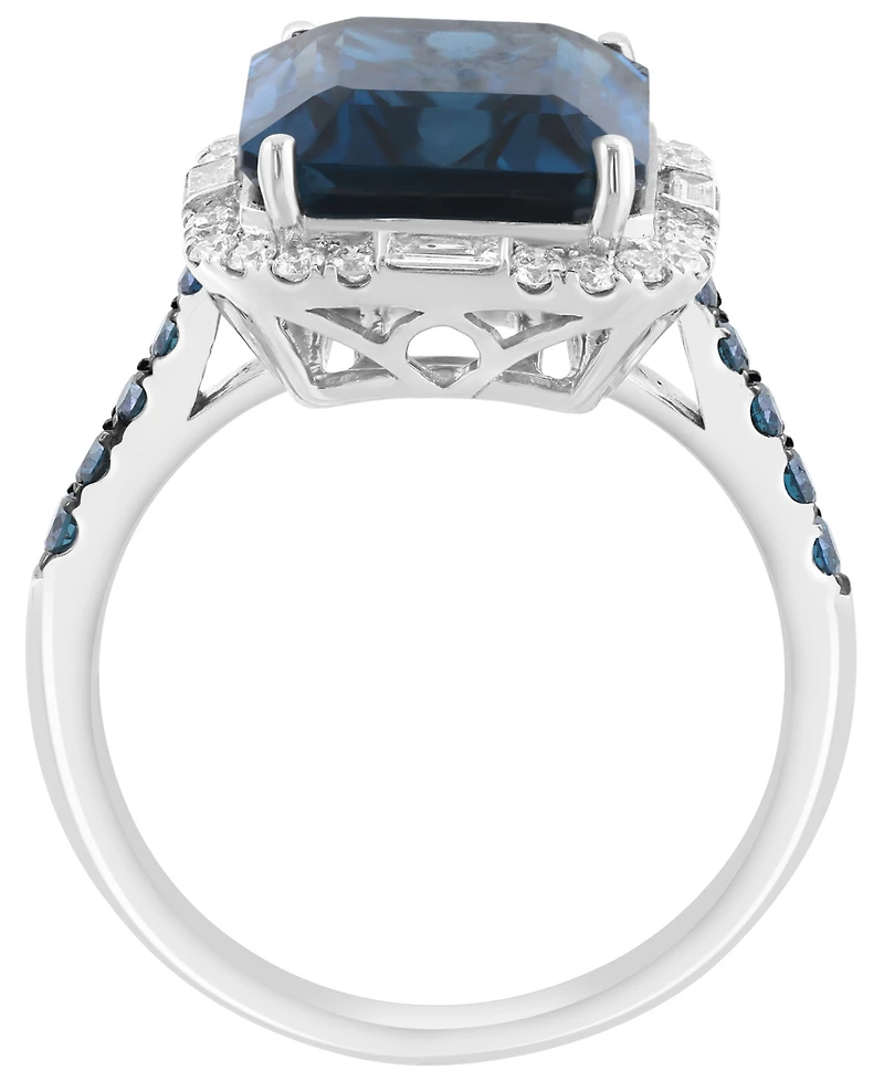 Effy Collection White and Blue Diamond (1/2 ct. t.w.) and London Blue Topaz (6-5/8 ct. t.w.) Ring in 14K White Gold