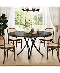 Tribesigns Black Dining Table for 4, 47-Inch Round Kitchen Table, Modern Wood Dining Room Table with Sturdy Cross Metal Legs for Kitchen Living Room
