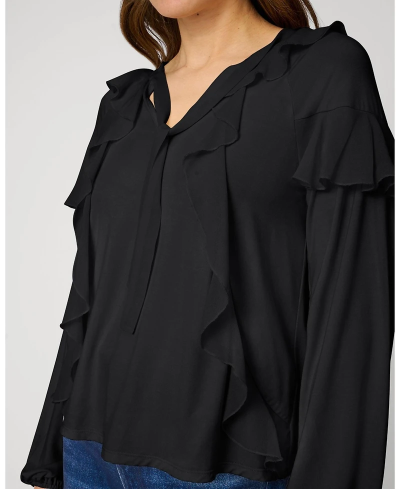 Cable & Gauge Women's Ruffle Tie Neck Romantic Blouse