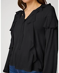 Cable & Gauge Women's Ruffle Tie Neck Romantic Blouse