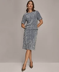 Donna Karan New York Women's Embellished Sequin Short Sleeve Crewneck Top