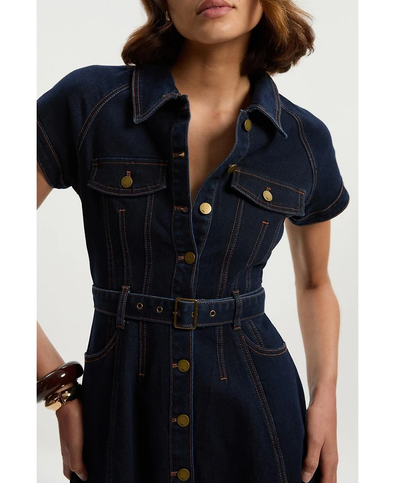 Karen Millen Women's Denim Corset Midi Dress