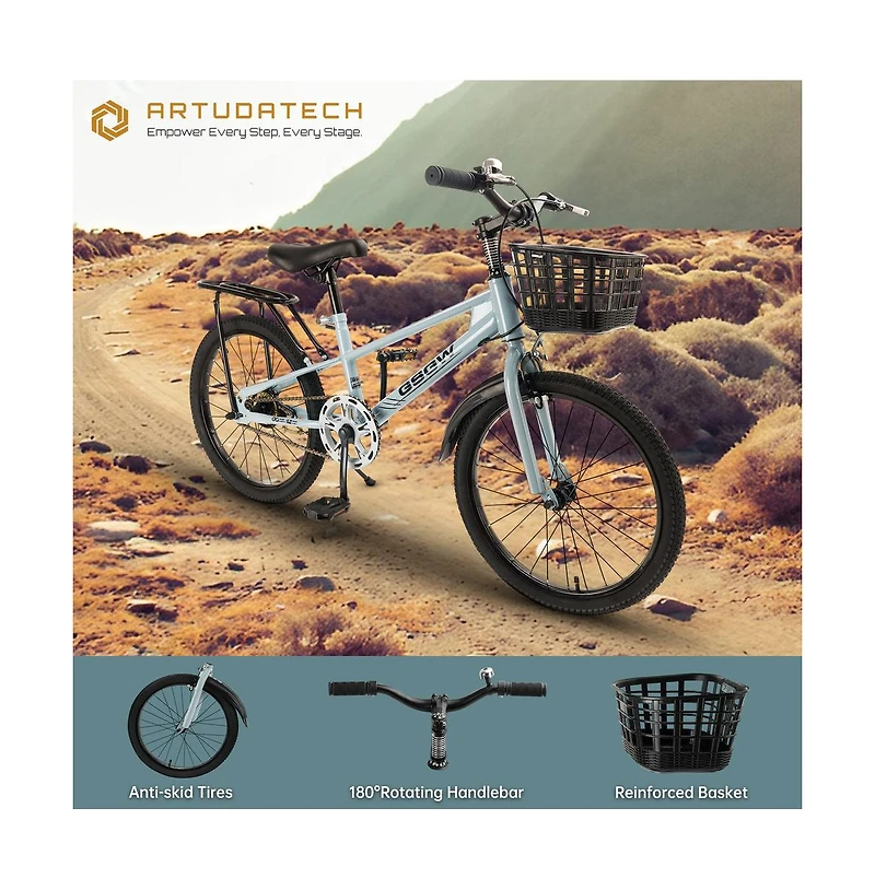 Artudatech 20 inches Teenager Children's Bicycle Kid's Bike Boys and Girls with Basket